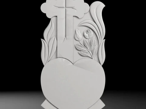 Cross with Leaves and Heart - Tombstone STL for CNC 500x1200mm 3D Print Model