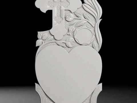 Cross with Heart and Tree - Tombstone STL for CNC 600x1300mm Modelo de impresión 3D
