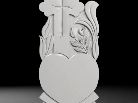 Cross with Leaves and Heart - Tombstone STL for CNC 450x1100mm 3D 프린트 모델