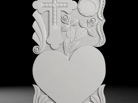 Cross with Heart and Ogee Arch - Tombstone STL for CNC 3D Print Model
