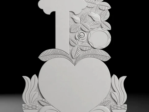 Cross with Heart and Leaves - Tombstone STL for CNC 860x1300mm 3D Print Model