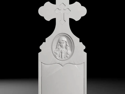 Cross with Virgin Mary Medallion Tombstone STL 400x1100x60mm 3D Print Model