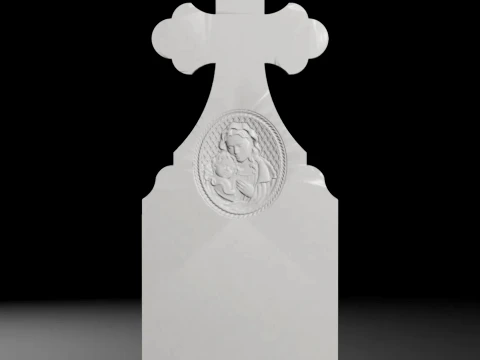 Cross with Virgin Mary and Child Medallion Tombstone STL 3D Print Model