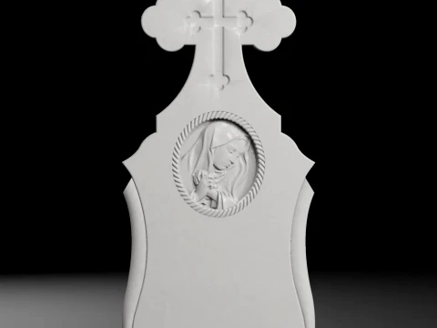 Cross with Virgin Mary Medallion Tombstone STL 500x1200x60mm 3D Print Model