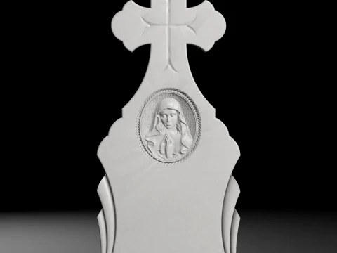 Semi-Trefoil Cross with Rays and Virgin Mary Medal 400x1000x80mm 3D Print Model