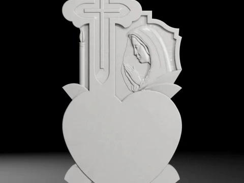 Cross with Heart and Virgin Mary Tombstone STL 600x1300x80mm Modelo de impresión 3D