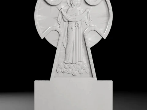 Cross with Virgin Mary Icon - Tombstone STL for CNC 600x1200mm 3D Print Model