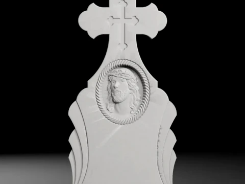 Cross with Rays and Jesus Medallion - Tombstone STL for CNC 3D Print Model