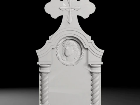 Semi-Trefoil Cross with Columns and Jesus Medallion STL 3D Print Model
