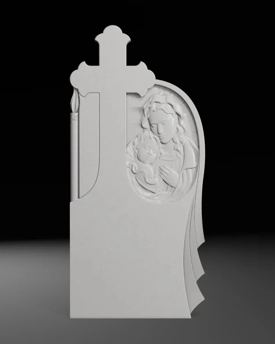 Semi-Trefoil Cross with Virgin Mary and Candle Tombstone STL 3D Print Model .c4d .max .obj .3ds .fbx .stl .blend 
