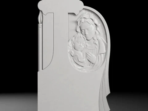 Semi-Trefoil Cross with Virgin Mary and Candle Tombstone STL 3D Print Model