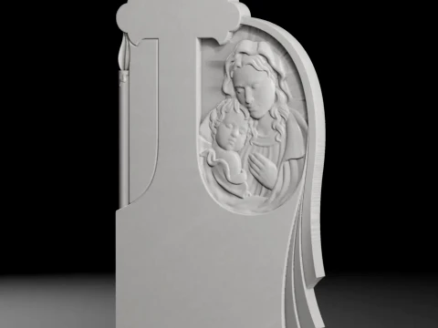 Semi-Trefoil Cross with Virgin Mary and Candle Tombstone STL 3D Print Model