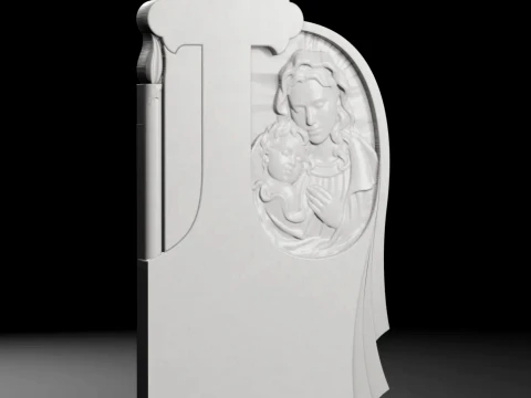 Semi-Trefoil Cross with Virgin Mary and Candle Tombstone STL 3D Print Model