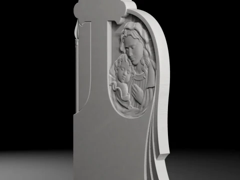 Semi-Trefoil Cross with Virgin Mary and Candle Tombstone STL 3D Print Model