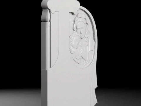 Semi-Trefoil Cross with Virgin Mary and Candle Tombstone STL 3D Print Model