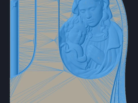 Semi-Trefoil Cross with Virgin Mary and Candle Tombstone STL 3D Print Model