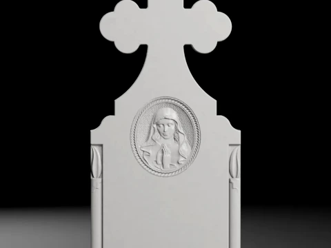 Cross with Candles and Virgin Mary Medallion Tombstone STL 3D Print Model