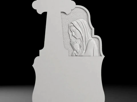 Semi-Trefoil Cross with Virgin Mary - Tombstone STL for CNC 3D Print Model