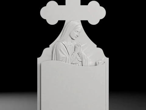 Cross with Virgin Mary and Scroll - Tombstone STL for CNC 3D Print Model