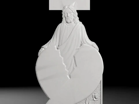 Straight Cross with Heart and Jesus Tombstone STL 600x1300x80mm 3D 프린트 모델