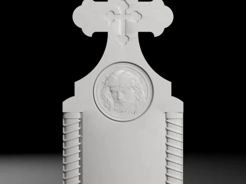 Cross with Columns and Jesus Medallion - Tombstone STL for CNC 3D Print Model