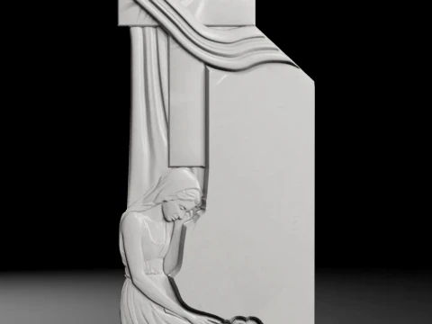 Monument with Kneeling Virgin Mary - Tombstone STL for CNC 3D Print Model