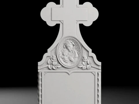 Trefoil Cross with Virgin Mary Medallion - Tombstone STL for CNC 3D Print Model