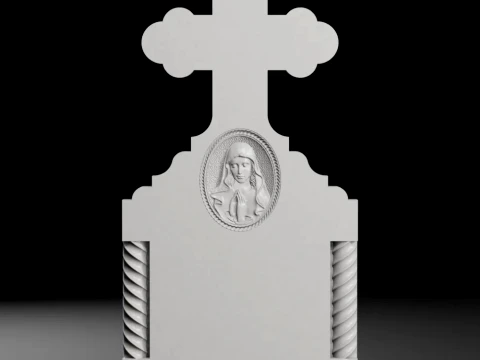 Trefoil Cross with Columns and Virgin Mary Medallion STL 3D Print Model