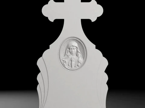 Semi-Trefoil Cross with Rays and Virgin Mary Meda 600x1300x100mm 3D Print Model