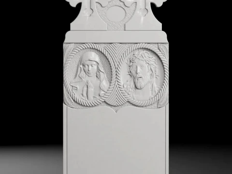 Two Crosses with Medallions - Tombstone STL for CNC 600x1400mm 3D Print Model