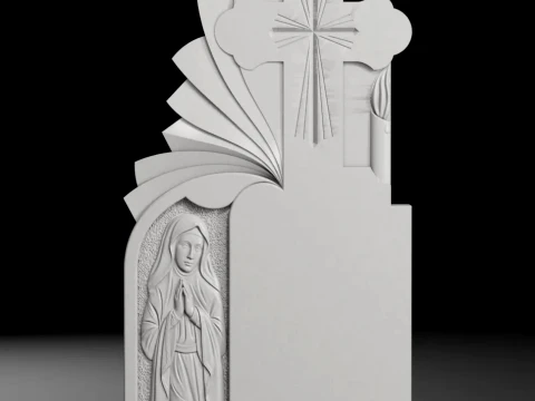 Cross with Rays and Virgin Mary - Tombstone STL for CNC Modèles 3D en vedette