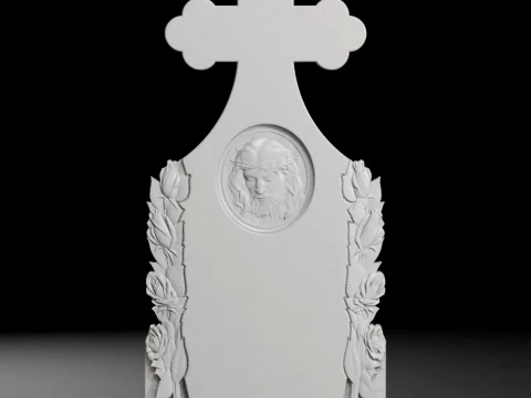 Cross with Roses and Jesus - Tombstone STL for CNC 600x1400mm 3D Print Model