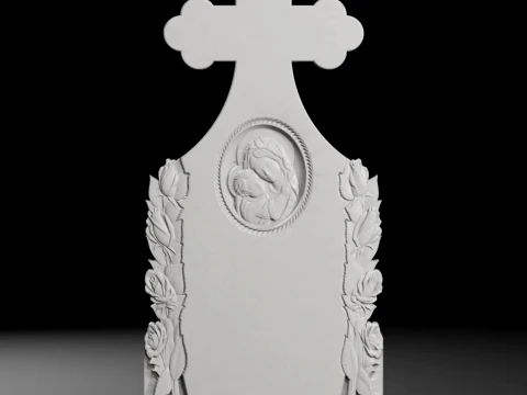 Cross with Rose Virgin Mary and Child - Tombstone STL for CNC 3D 프린트 모델