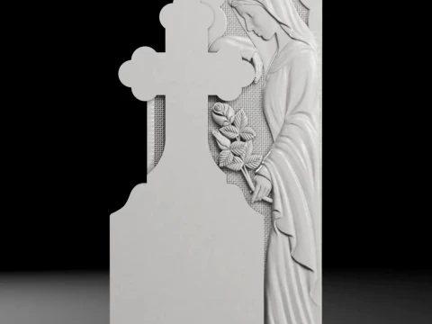 Trefoil Cross with Virgin Mary and Rose on the Right STL 3D Baskı Modeli