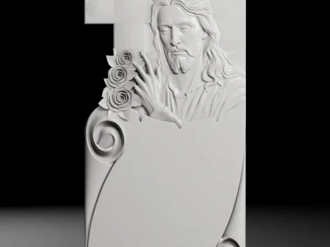 Cross with Jesus and Scroll Tombstone STL 600x1300mm V2 3D Print Model
