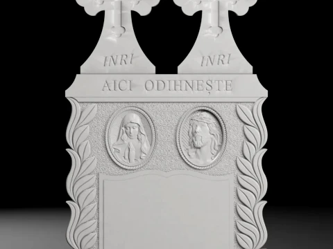 Double Memorial Cross with Medallions - Tombstone STL for CNC 3D Print Model