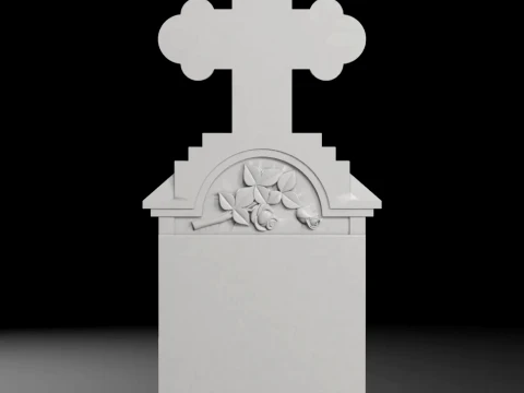 Trefoil Cross with Rose - Tombstone STL for CNC 600x1400x80mm 3D Print Model