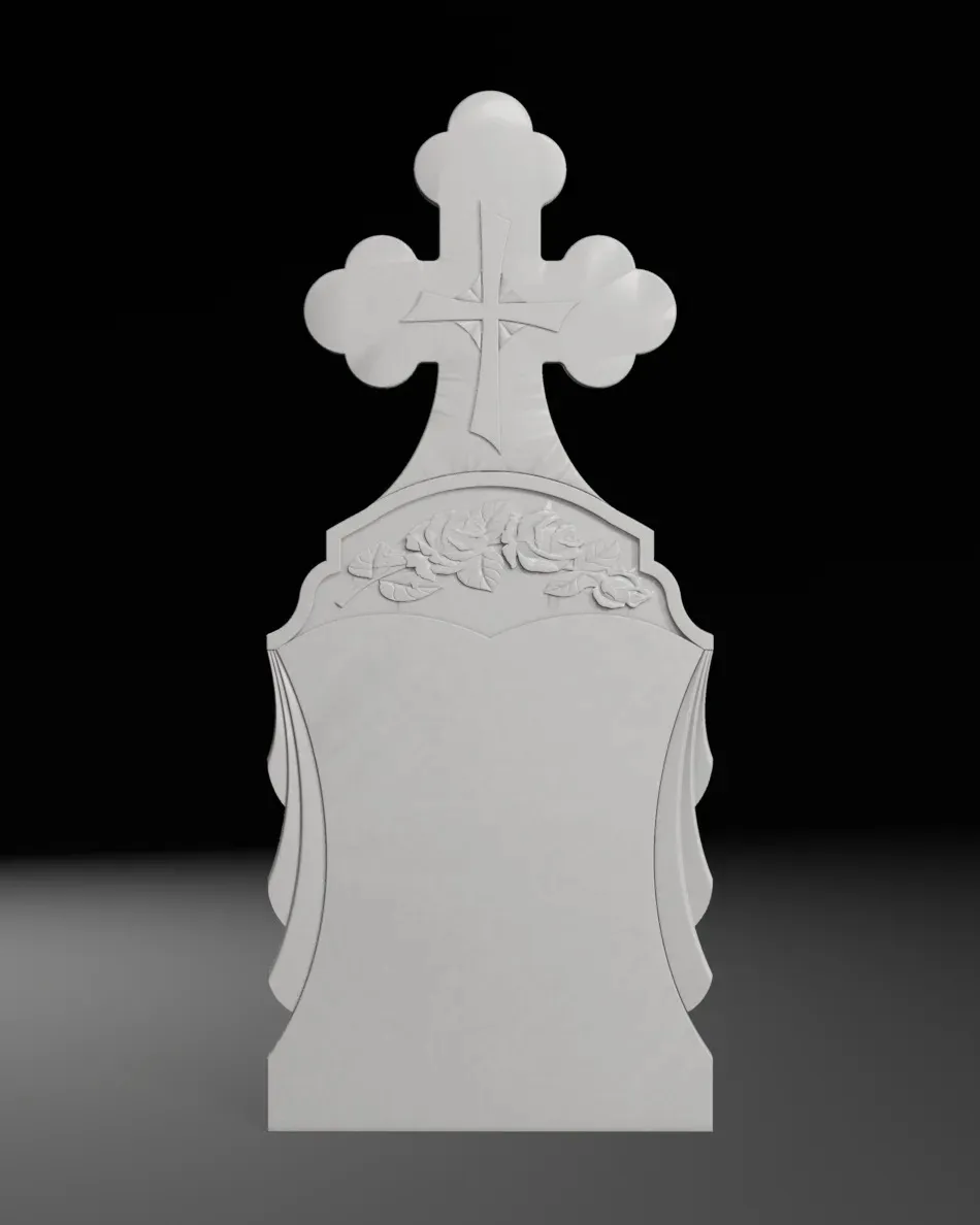 Trefoil-End Cross with Rays and Rose - Tombstone STL for CNC 3D Print Model .c4d .max .obj .3ds .fbx .stl .blend 