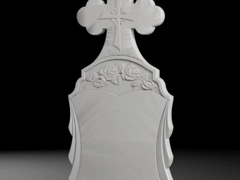 Trefoil-End Cross with Rays and Rose - Tombstone STL for CNC 3D Print Model