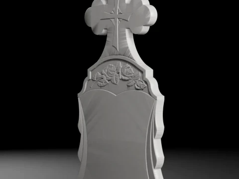 Trefoil-End Cross with Rays and Rose - Tombstone STL for CNC 3D Print Model