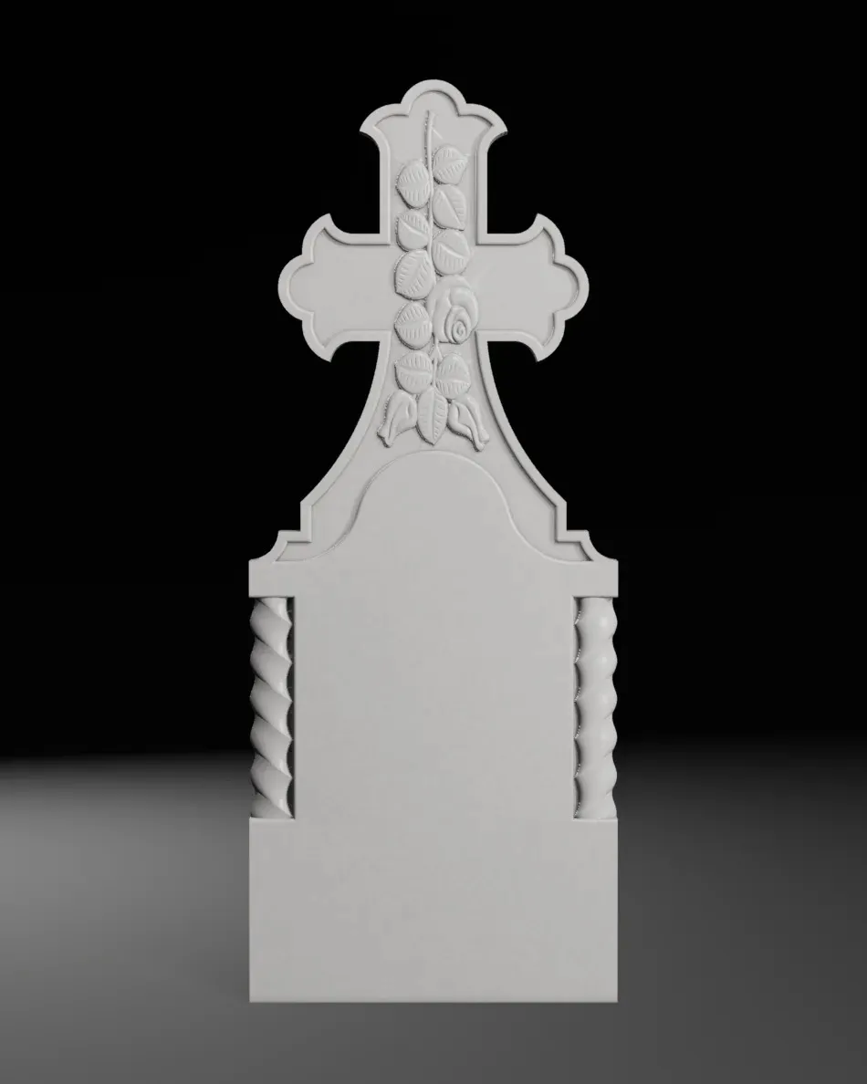 Cross with Columns and Turned Rose - Tombstone STL for CNC 3D Print Model .c4d .max .obj .3ds .fbx .stl .blend 