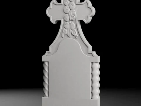 Cross with Columns and Turned Rose - Tombstone STL for CNC 3D Print Model