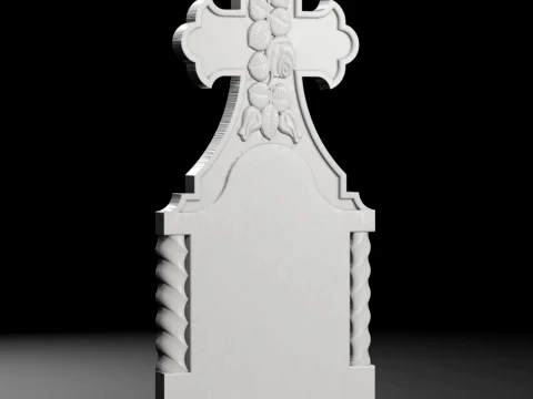 Cross with Columns and Turned Rose - Tombstone STL for CNC 3D Print Model