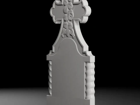 Cross with Columns and Turned Rose - Tombstone STL for CNC 3D Print Model