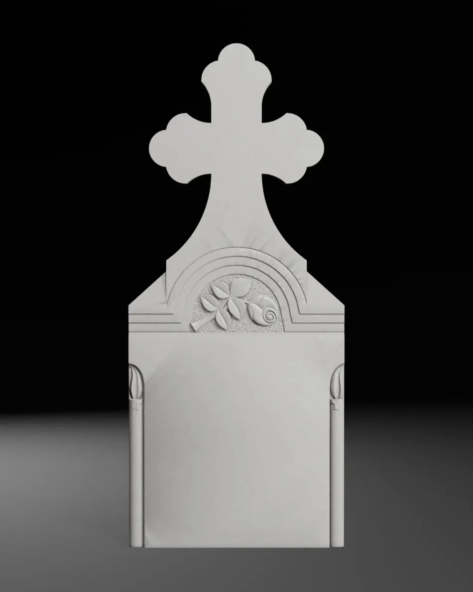 Cross with Rose and Candles - Tombstone STL for CNC 600x1400mm 3D Print Model .c4d .max .obj .3ds .fbx .stl .blend 