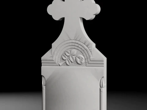 Cross with Rose and Candles - Tombstone STL for CNC 600x1400mm 3D Print Model