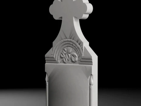 Cross with Rose and Candles - Tombstone STL for CNC 600x1400mm 3D Print Model