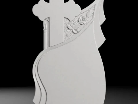 Teardrop Cross with Candle and Rose - Tombstone STL for CNC 3Dプリントモデル