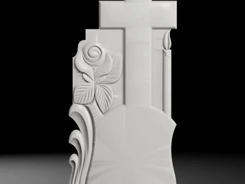 Straight Cross with Rose - Tombstone STL for CNC 500x1200mm 3D printmodel