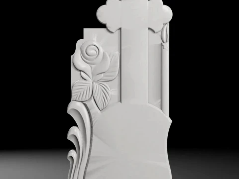 Trefoil Cross with Rose - Tombstone STL for CNC 500x1200mm 3D printmodel